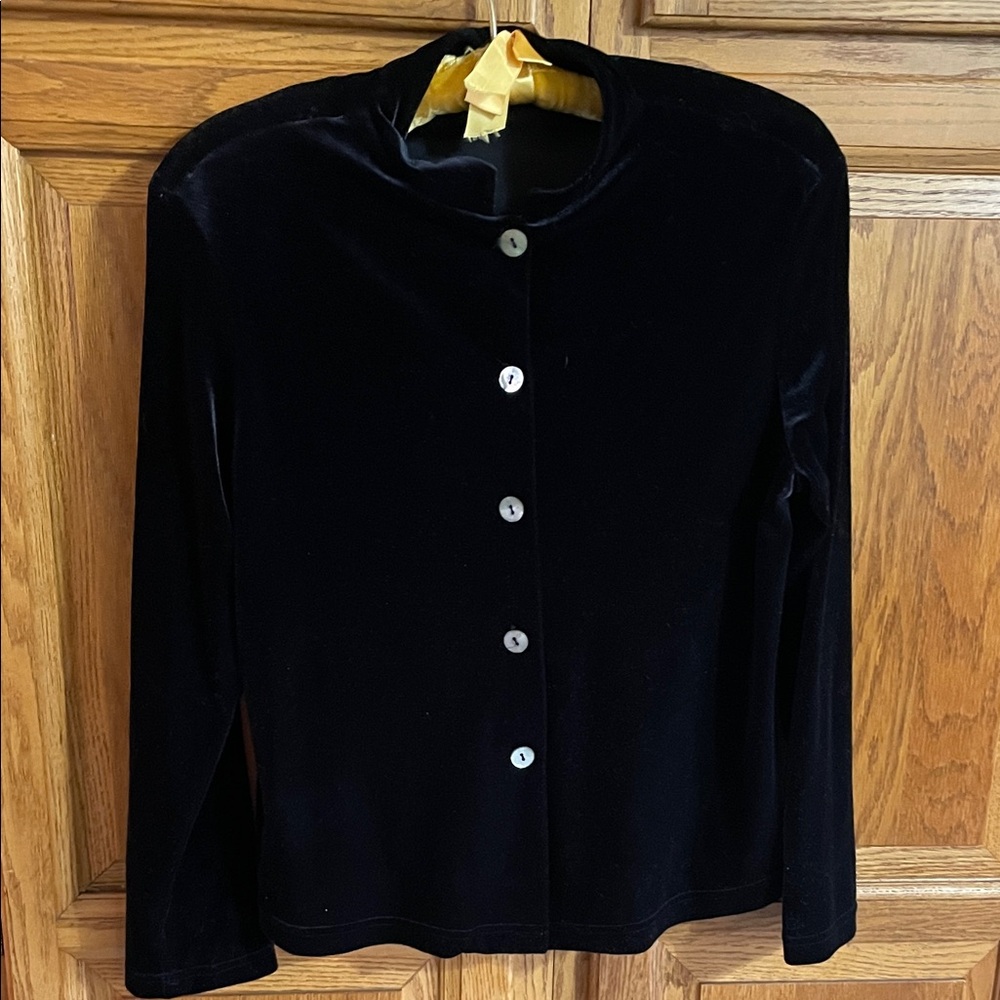 Clio Black Velvet Button Down Shirt